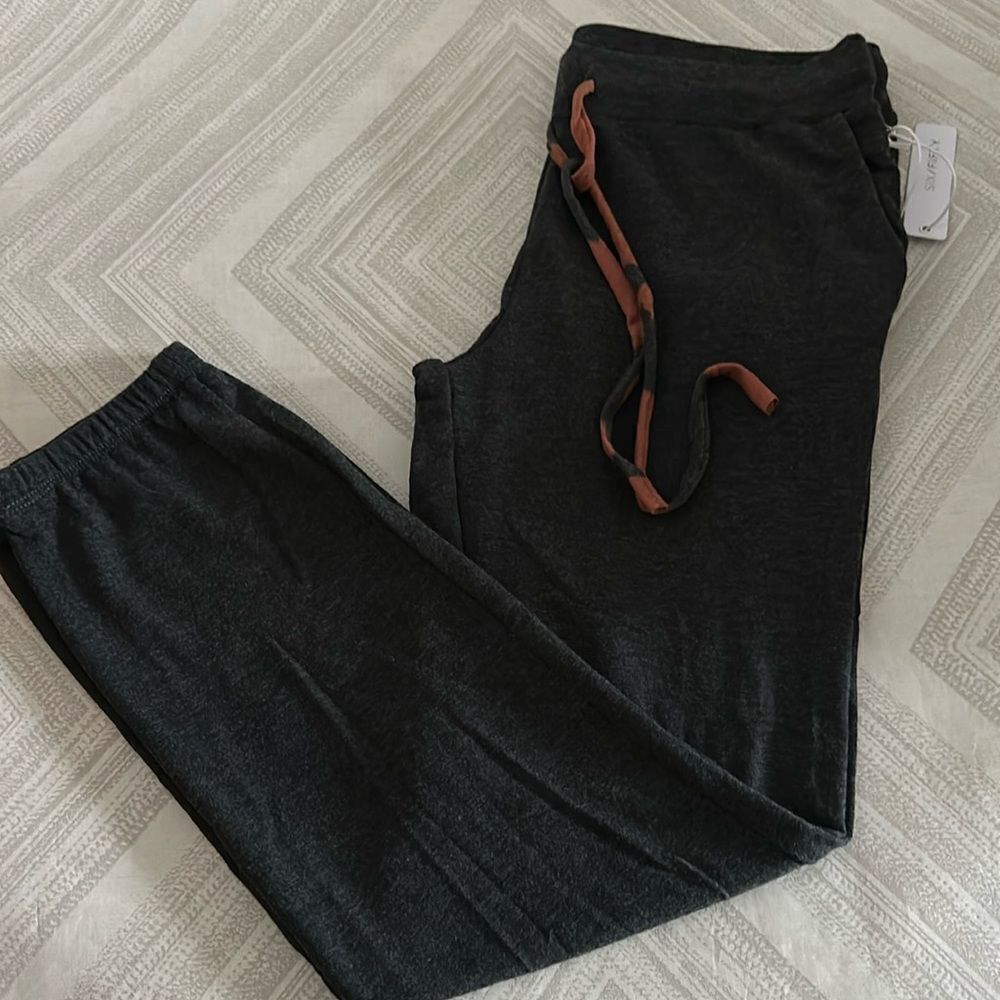 Six Fifty Dark Grey Sweatpants with Leopard Drawstring Tie - Size S